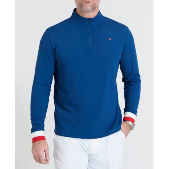 Redvanly Hubbard Quarter Zip Pullover Tuxedo Stripe Blue Red White Size Small - Picture 1 of 15